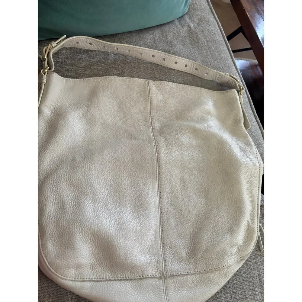 Botkier Cream Pebbled Leather Large Hobo Shoulder Bag Gold Hardware Spike Zip